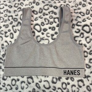 Hanes Gray Sports Bra with Wide Straps and Scoop Neckline